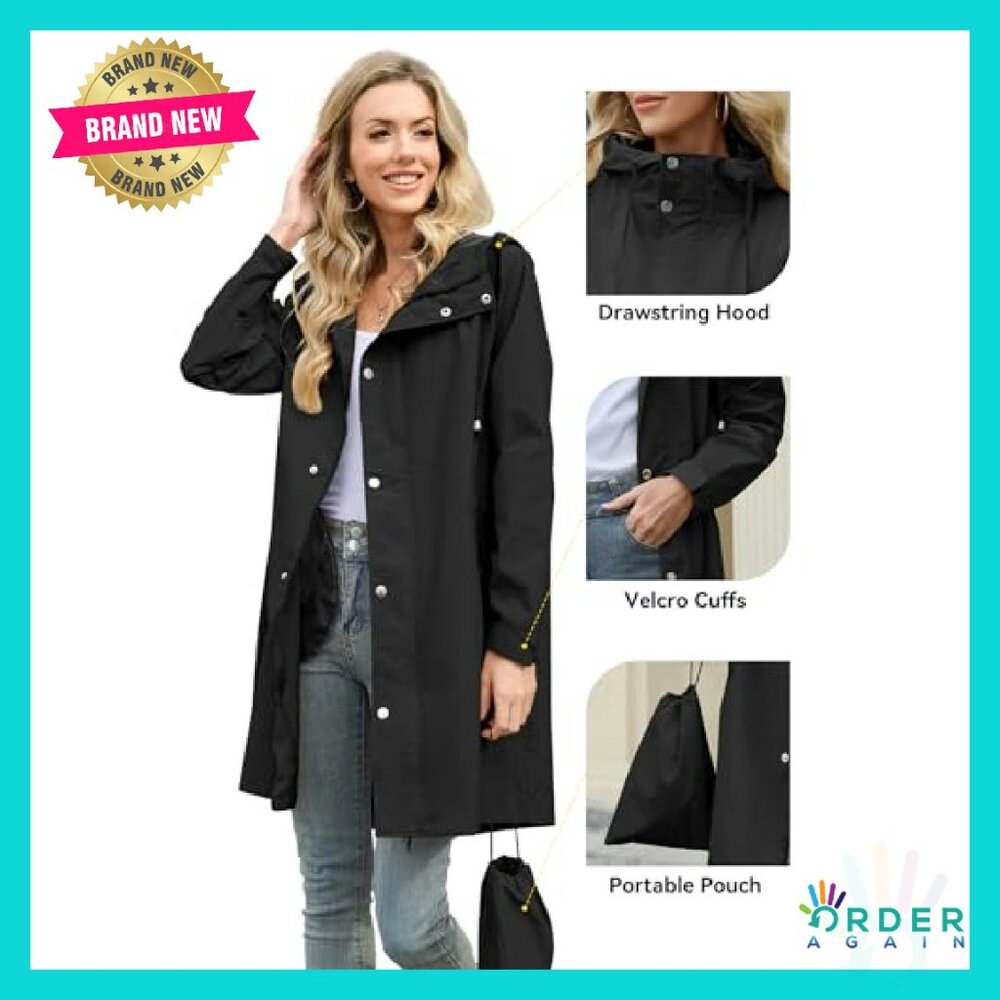 Long Waterproof Rain Jacket Packable Lightweight … - image 6